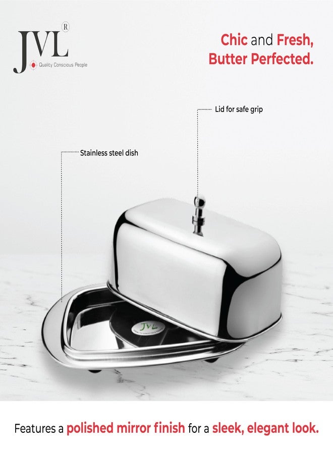 JVL Stainless Steel Butter Dish with Lid & Knob, Anti-Slip Base, Hygienic, Rust-Resistant Butter Container for Refrigerator & Table Use - 500g - Image 2